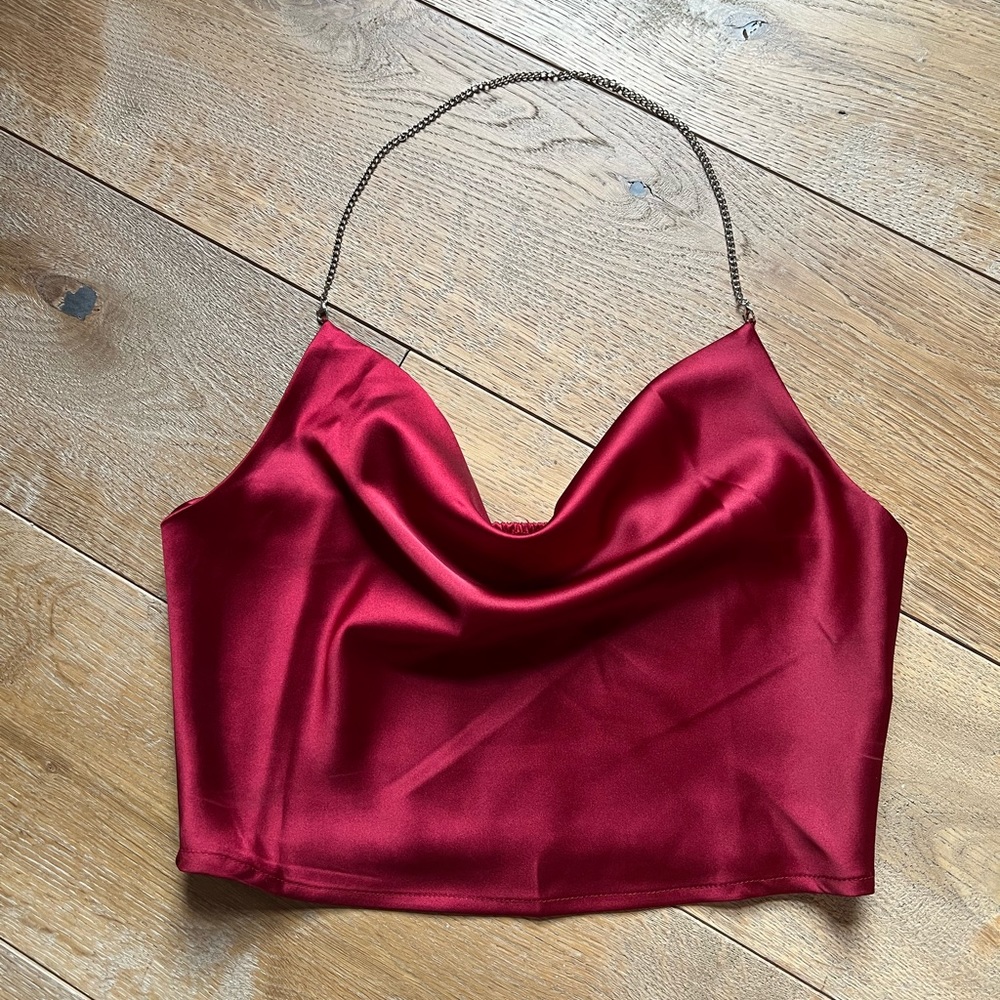 NWOT Red Cowl Neck Crop Top (size medium)